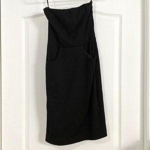 S Black Jersey Strapless Pencil Dress w/ Pockets